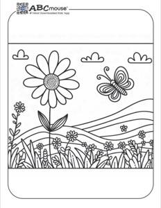 Nature Coloring Page with Flowers, Plants and Bees | ABCmouse