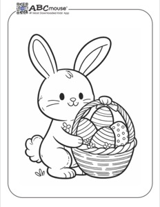 Cute bunny holding an easter basket kids coloring page from ABCmousecom.
