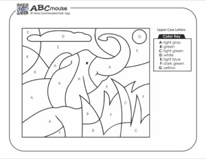 Color by Uppercase Letters Coloring Page with an Elephant and Color Key ...
