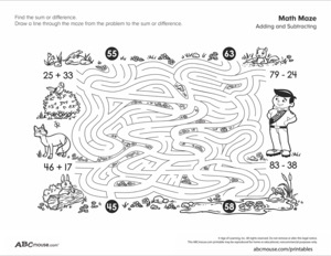 Free printable math maze worksheet.