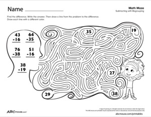 Free printable math maze worksheet.