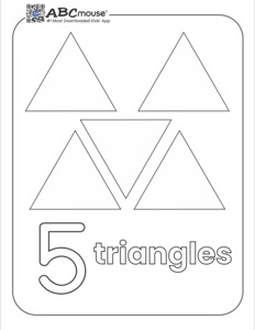 Count and Color Five Triangles Coloring Page with Trace Number 5 | ABCmouse