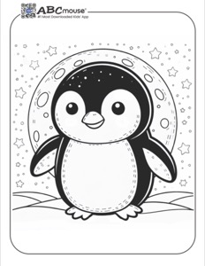 Cute Penguin with a Moon and Stars Coloring Page | ABCmouse