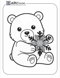 Cute Polar Bear Holding Snowflake Coloring Page | ABCmouse