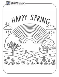 Spring Landscape with a Rainbow and Flowers Coloring Page | ABCmouse