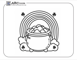 A pot of gold black and white coloring page for kids from ABCmouse.com.