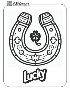 Lucky horseshoe St Patrick's Day coloring page for kids.