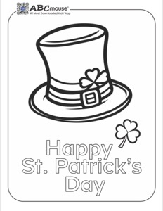 Black and white Happy St. Patrick's Day hat coloring page.