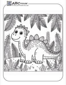 Stackasaurus Colouring Cute stegosaurus dinosaur with leafy background Coloring Page | ABCmouse