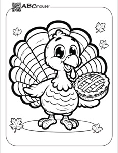 Thanksgiving Turkey with Pie Coloring Page | ABCmouse