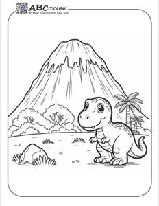Dinosaur with volcano background Coloring Page | ABCmouse