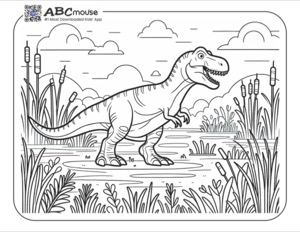 Tree Rex Colouring T-Rex Coloring Page with a Nature Background | ABCmouse