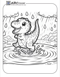 Cute Dinosaur in the Rain Coloring Page | ABCmouse