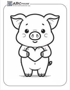 Cute pig holding heart for Valentine’s Day Coloring Page | ABCmouse