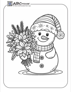 Snowman holding flowers, detailed Coloring Page | ABCmouse