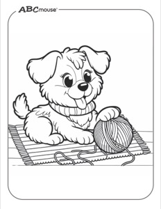 Cute puppy with yarn ball, clear and simple Coloring Page | ABCmouse