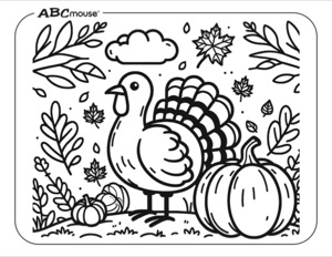 Thanksgiving Turkey and Pumpkins Outdoor Scene Coloring Page | ABCmouse