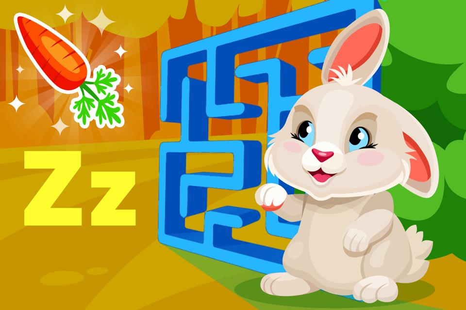 Free online bunny themed letter Zz maze game for preschoolers and kindergarteners from ABCmouse.com. 
