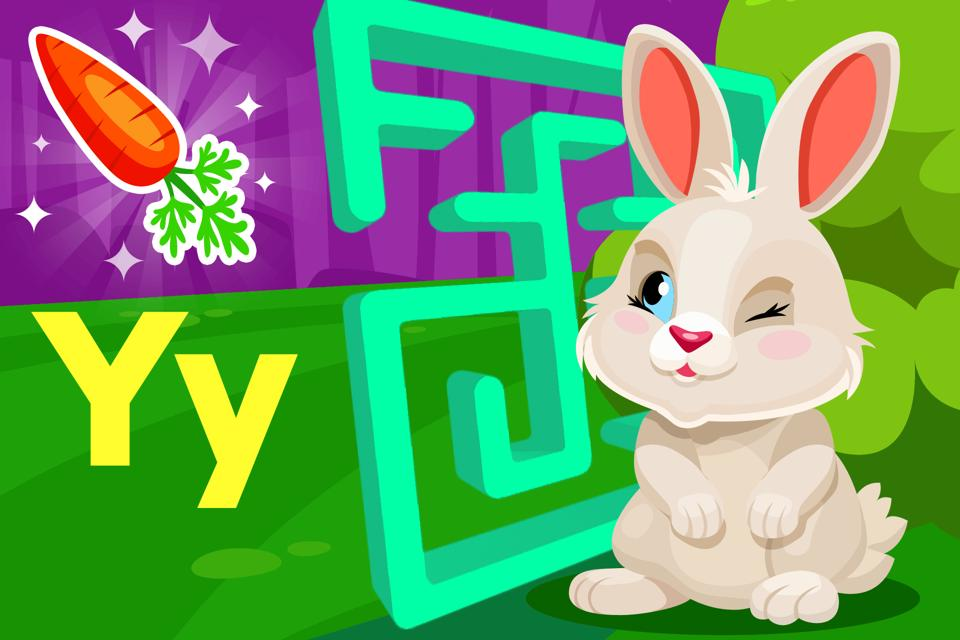 Free online bunny themed letter Yy maze game for preschoolers and kindergarteners from ABCmouse.com. 