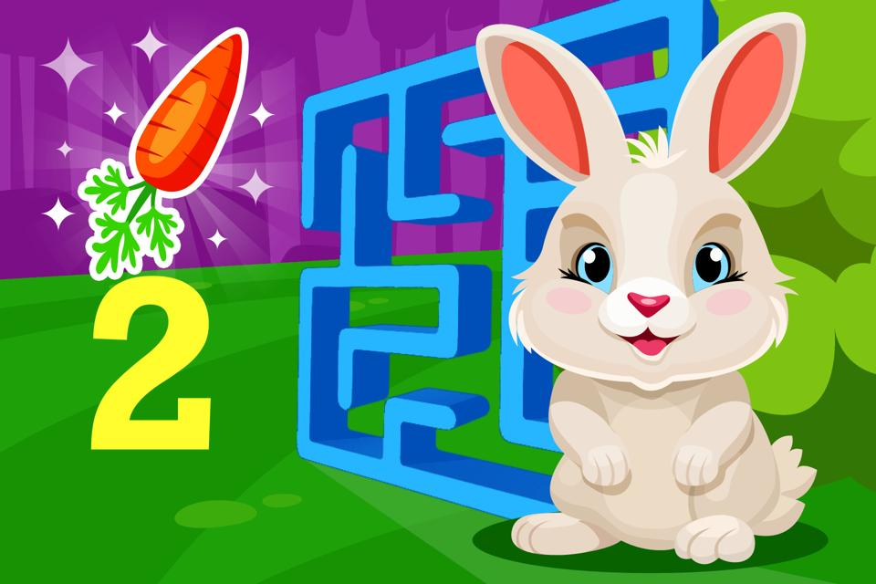 Free online bunny themed number 2 maze game for preschoolers and kindergarteners from ABCmouse.com. 