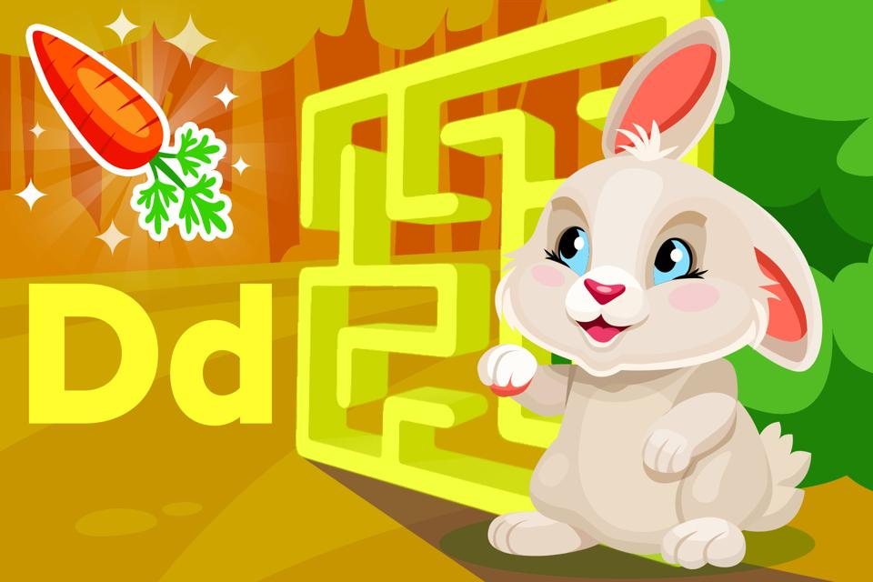 Letter Dd bunny hops free online maze game for kids from ABCmouse.com. 