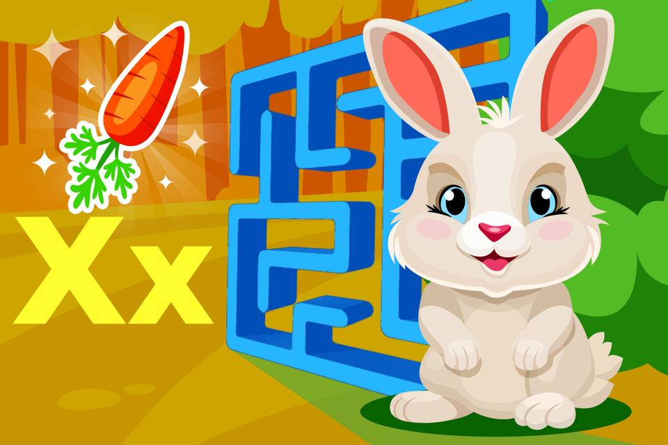 Free online bunny themed letter Xx maze game for preschoolers and kindergarteners from ABCmouse.com. 