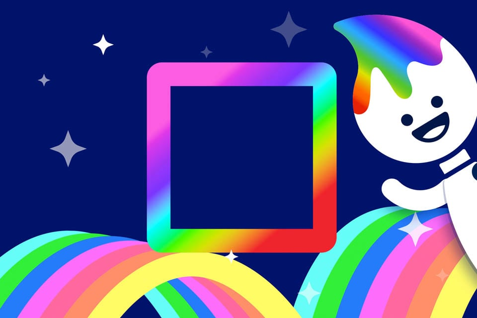 Colorful rainbow-themed 'Trace the Square' game for kids on ABCmouse.com