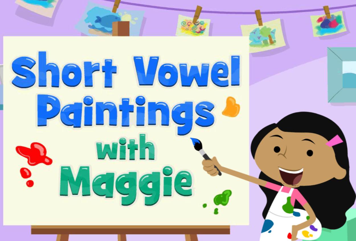 Short vowel paintings with Maggie fun online game for kids from ABCmouse.com. 