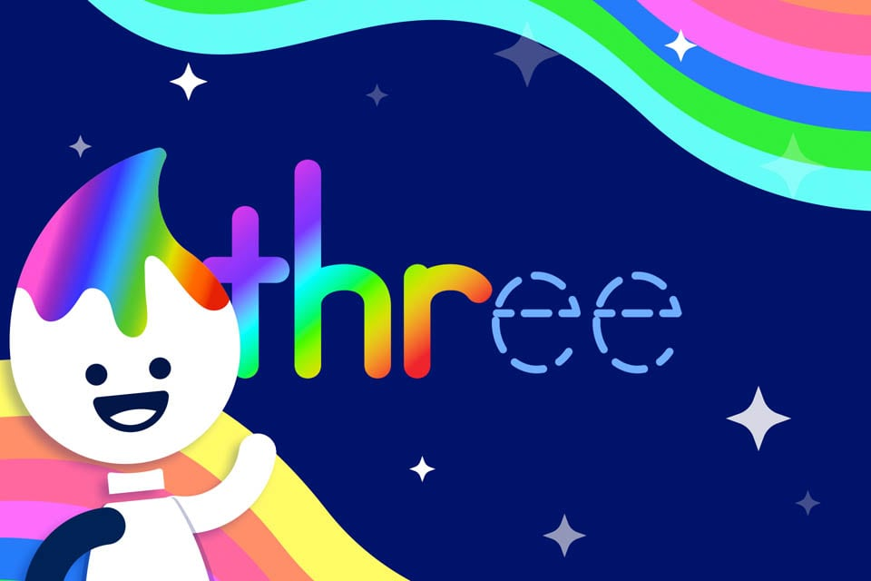 Rainbow Traceables: Sight Word “three”