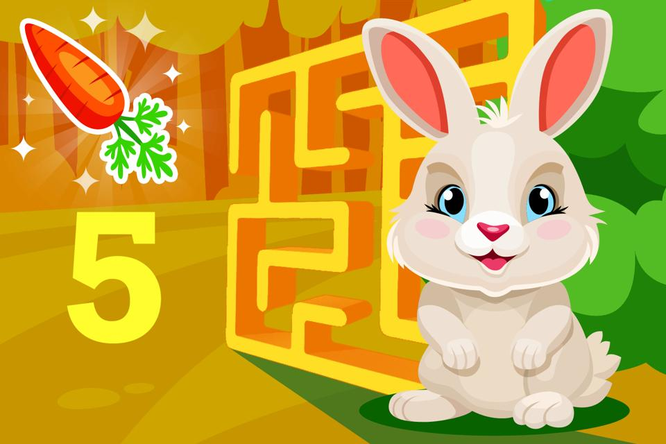Free online bunny themed number 5 maze game for preschoolers and kindergarteners from ABCmouse.com.
