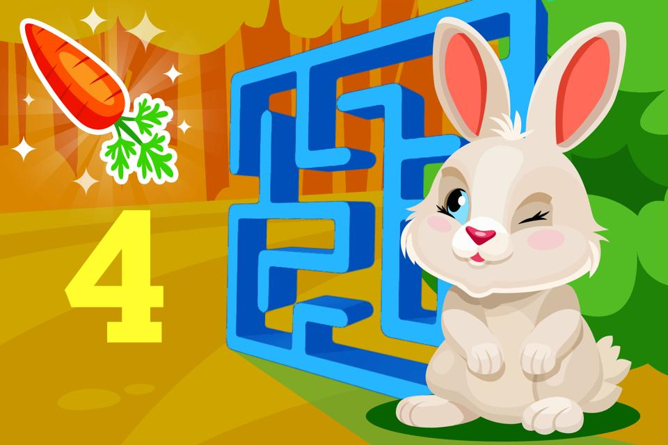 Free online bunny themed number 4 maze game for preschoolers and kindergarteners from ABCmouse.com.