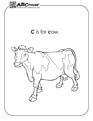 Free printable letter C is for cow coloring page for kids from ABCmouse.com.