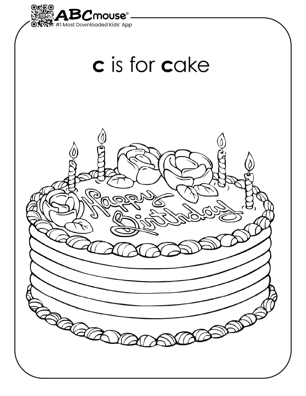 Free printable letter C is for cake coloring page for kids from ABCmouse.com.