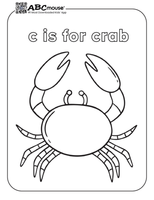 Free printable letter C is for crab coloring page for kids from ABCmouse.com.