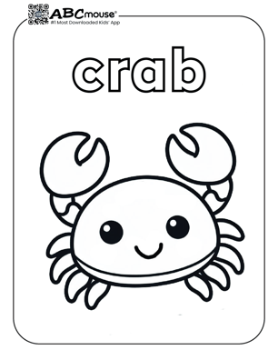 Free printable letter C is for crab coloring page for kids from ABCmouse.com.