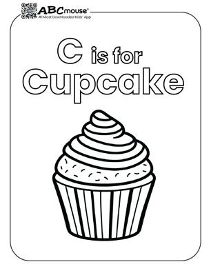 Free printable letter C is for cupcake coloring page for kids from ABCmouse.com.