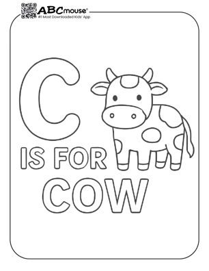 Free printable letter C is for cow coloring page for kids from ABCmouse.com.