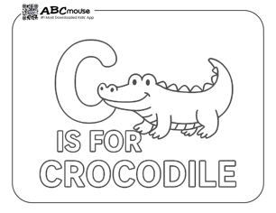 Free printable letter C is for crocodile coloring page for kids from ABCmouse.com.