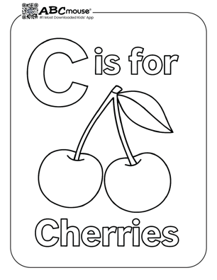 Free printable letter C is for cherries coloring page for kids from ABCmouse.com.