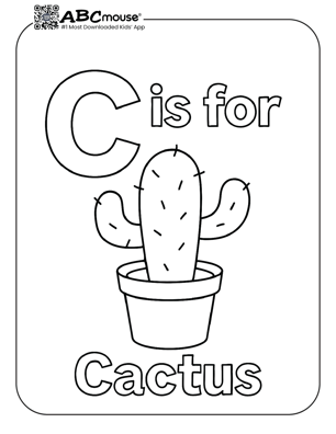 Free printable letter C is for cactus coloring page for kids from ABCmouse.com.