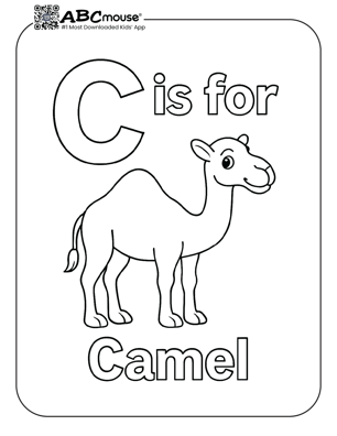 Free printable letter C is for camel coloring page for kids from ABCmouse.com.