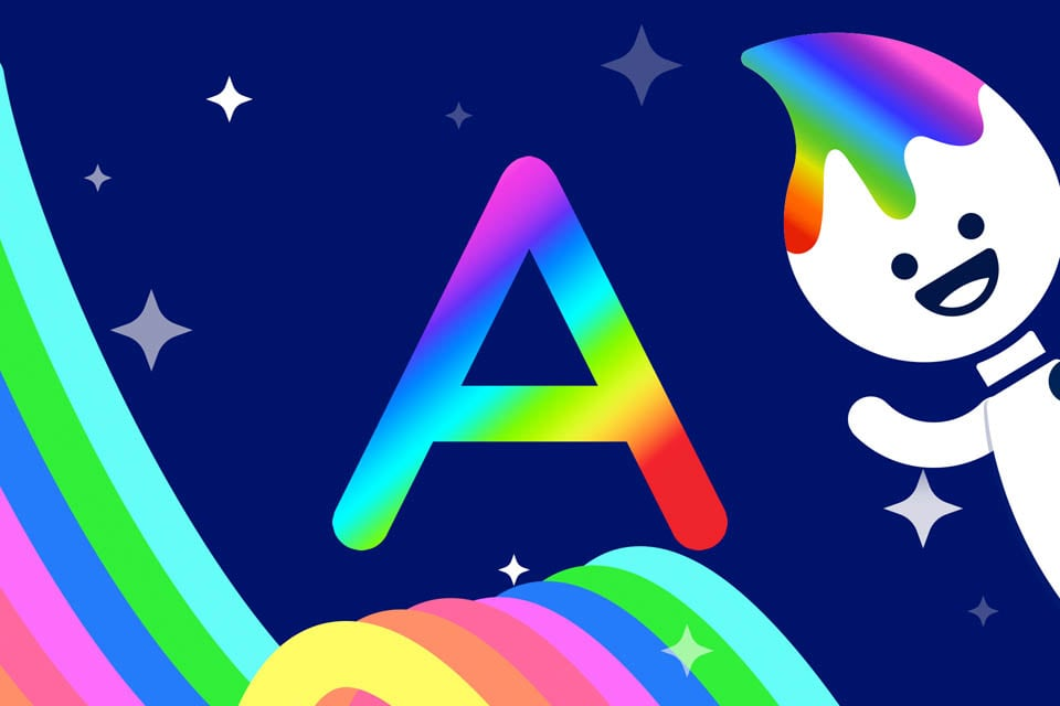 Fun letter a rainbow tracing game free to play on ABCmouse.com. 