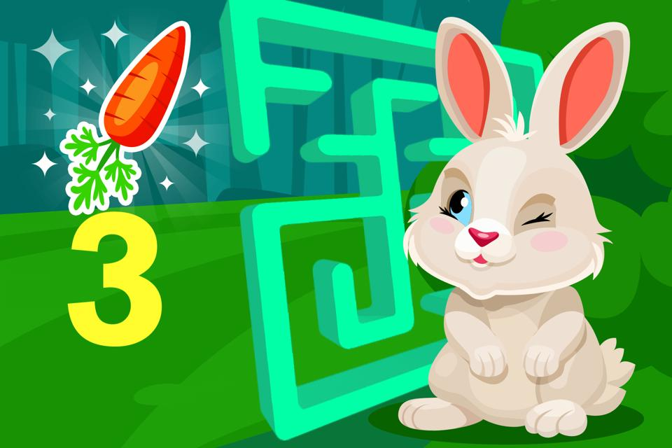 Free online bunny themed number 3 maze game for preschoolers and kindergarteners from ABCmouse.com. 