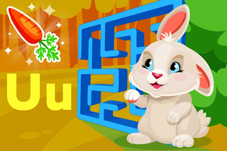 Free online bunny themed letter Uu maze game for preschoolers and kindergarteners from ABCmouse.com. 