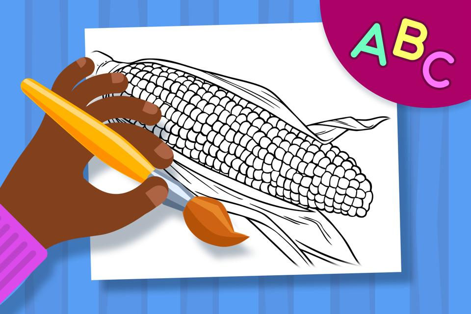 c is for corn online coloring page for kids from ABCmouse.com. 