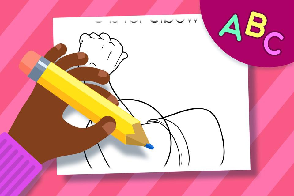 E is for Elbow – Online Coloring Page