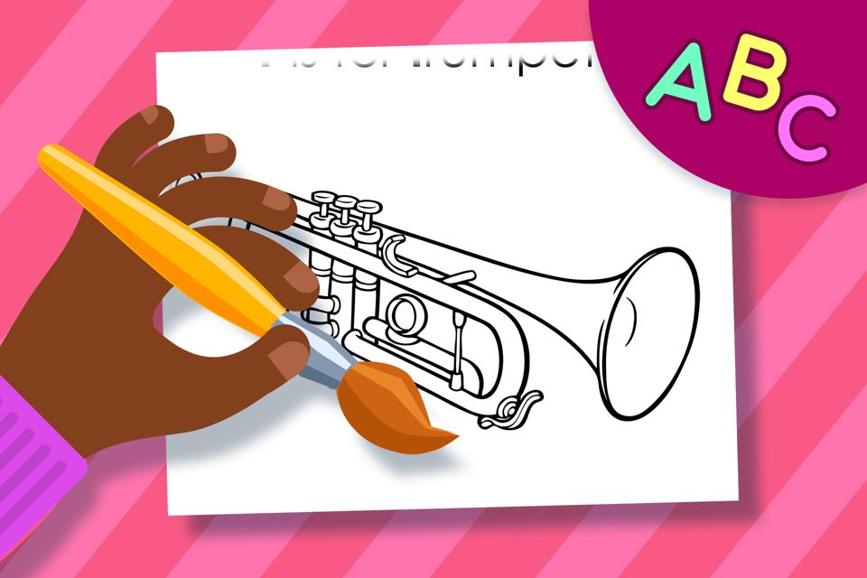 T is for Trumpet – Online Coloring Page