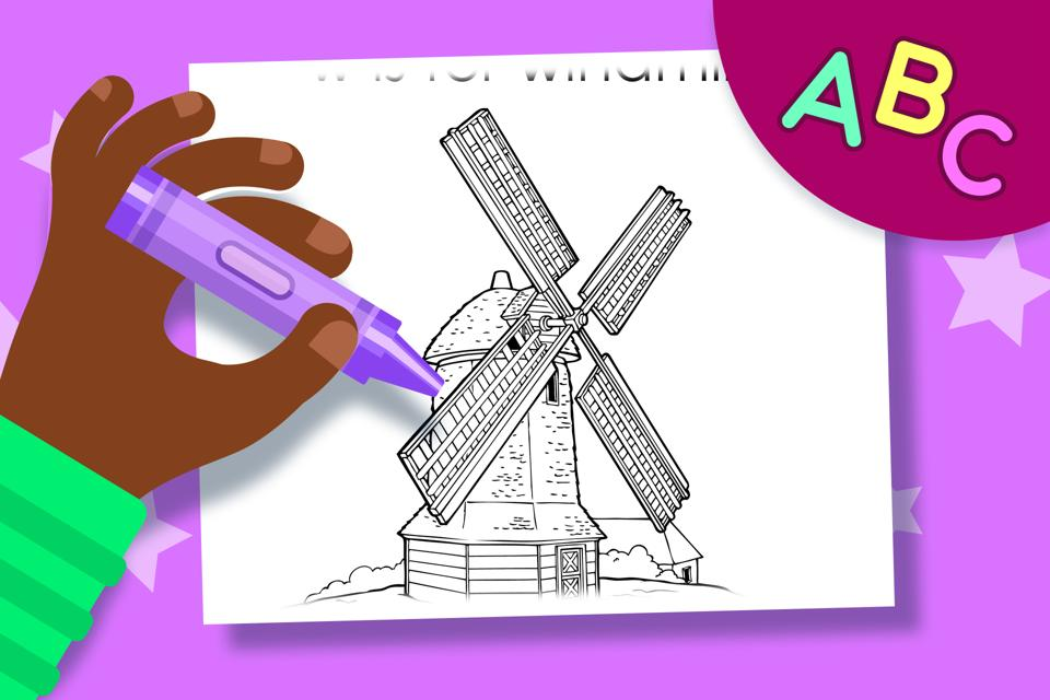 W is for Windmill – Online Coloring Page
