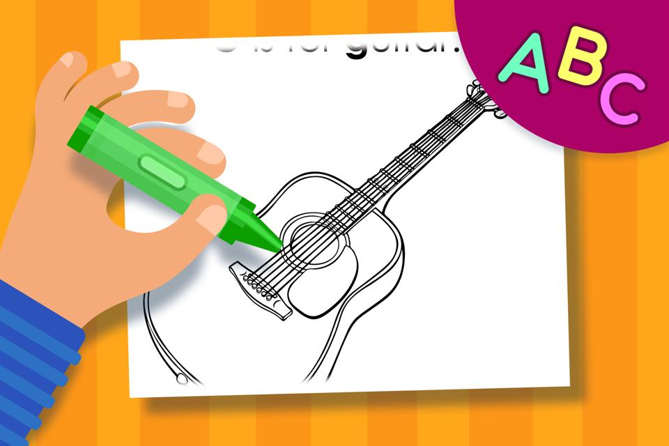 G is for Guitar – Online Coloring Page