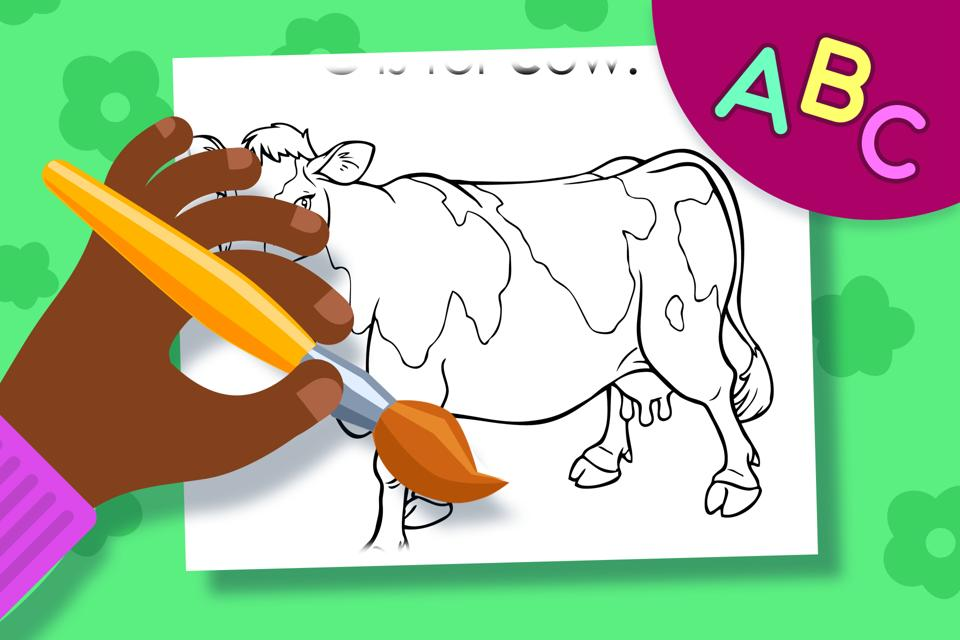 C is for cow online coloring page for kids from ABCmouse.com. 